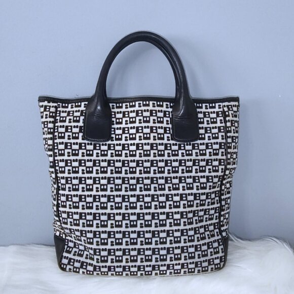 Bally "B" logo tote + pouch set canvas leather EUC - Picture 4 of 11